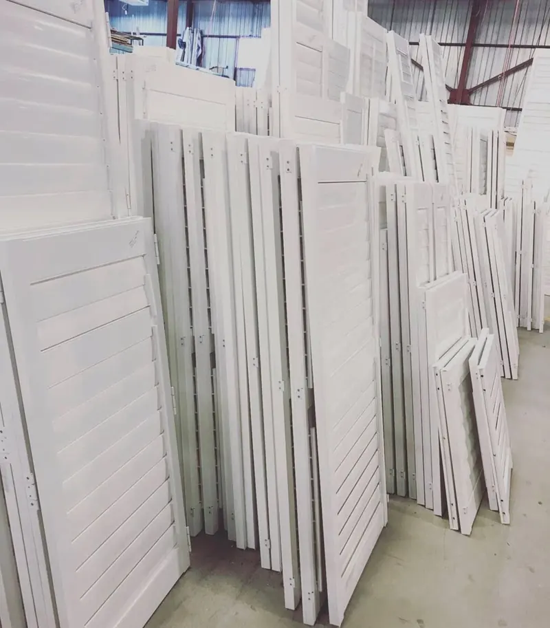 Shutter panels waiting for finishing in the workshop